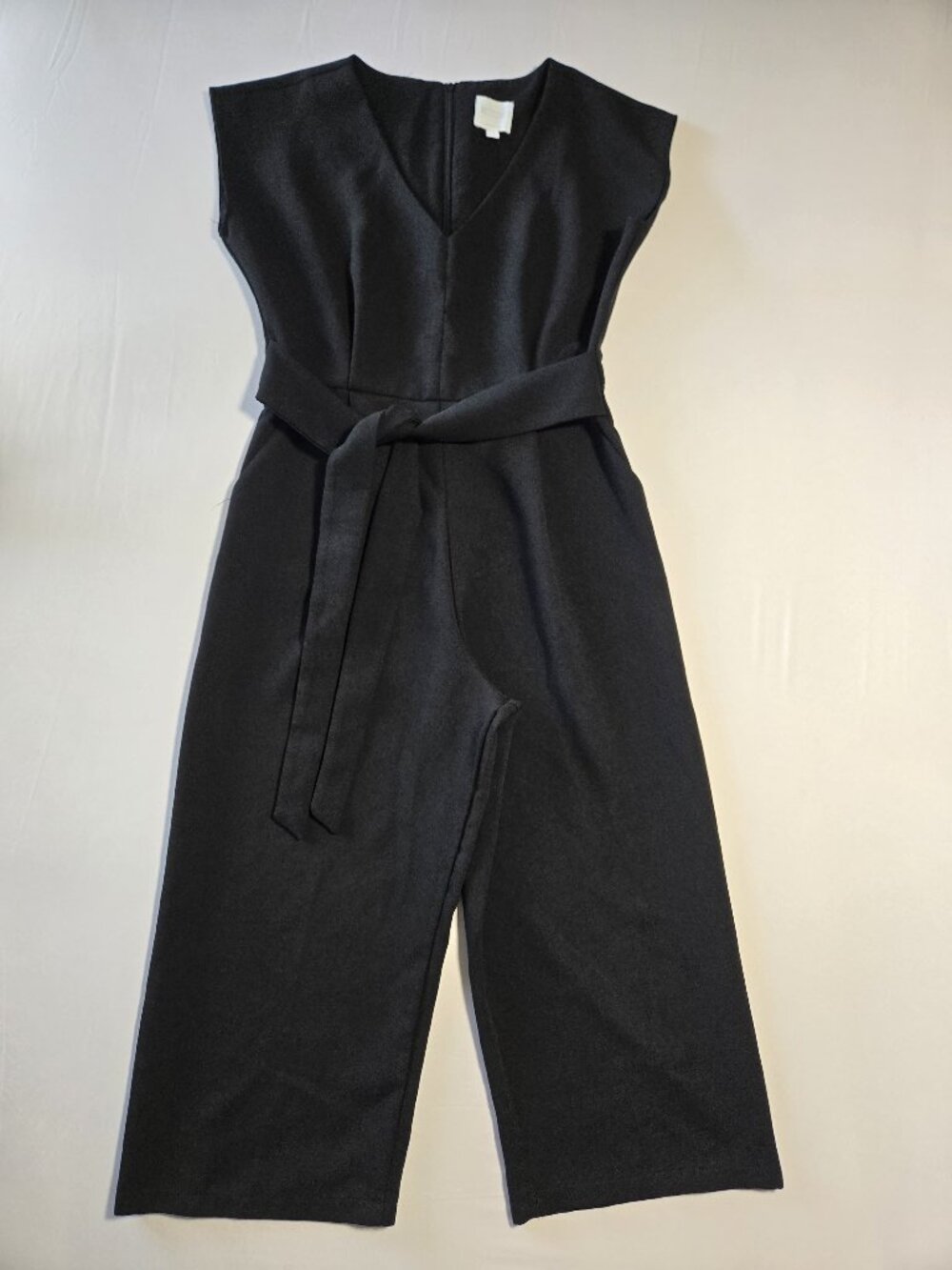 Anthropologie Ett Twa Sedona Jumpsuit SZ L Black Wide Leg Cropped Womens Romper